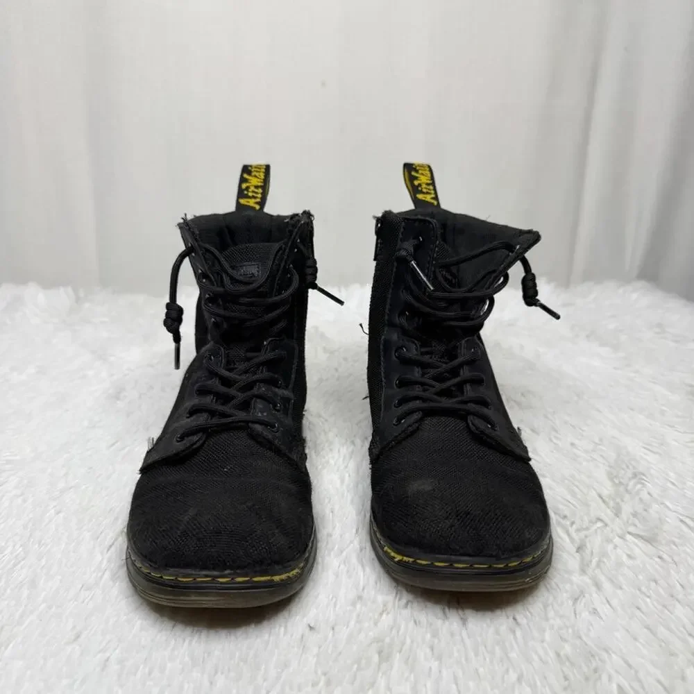 DR MARTENS / black canvas Combs Junior lace up combat boots / 4 big kid